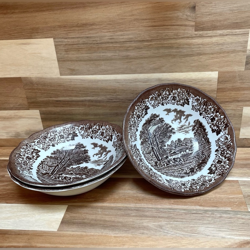 J&G Meakin Romantic England Brown Ironstone Bowls - 3PC Set